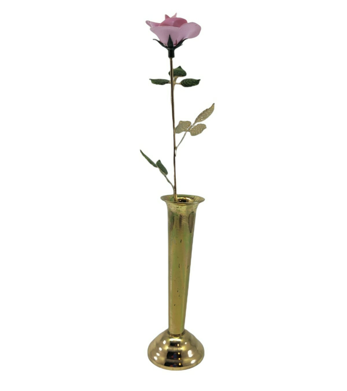 Vintage Mann Inc 1977 Enamel Flower Vase Pink Rose Eternal Bloom