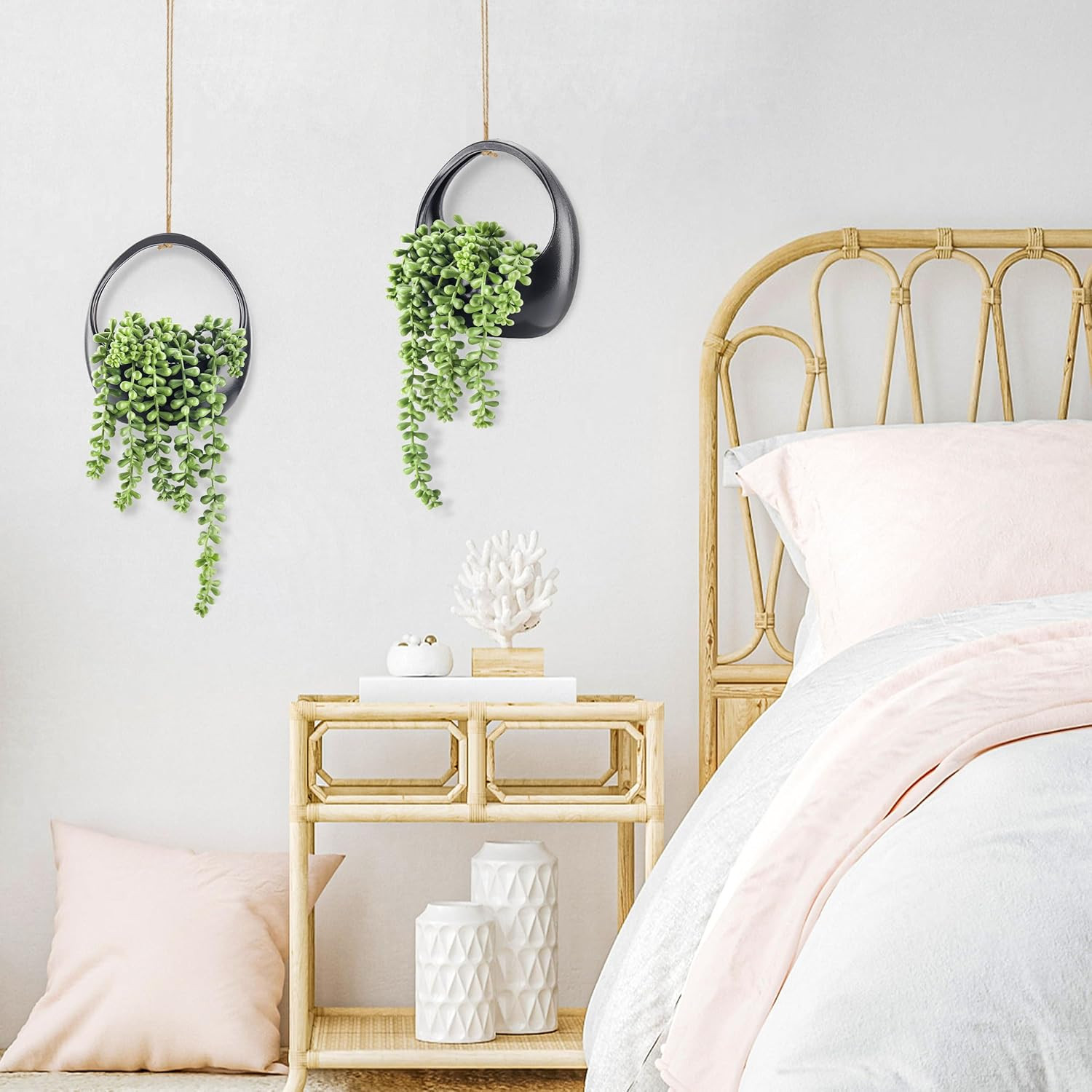 2 Pack Fake Hanging Plants Artificial Succulents Plants Indoor for Black Boho Ba
