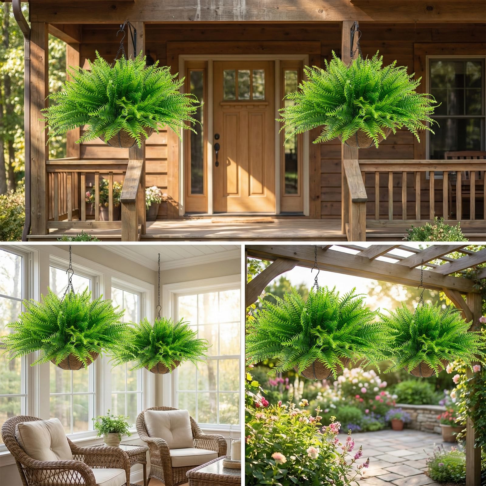 2 Pcs Fake Ferns Plant baskets,Artificial Hanging Plants, 2 Hanging Planters …