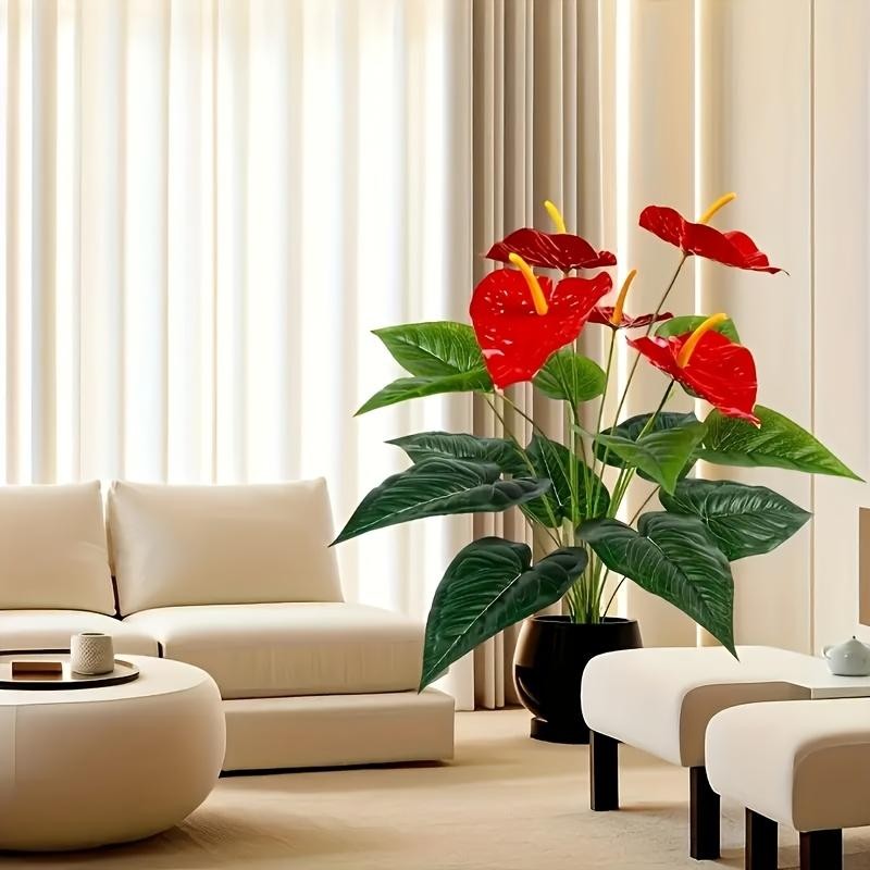Red Palm Flamingo Flower – Lush Artificial Plant for Home, Garden & Outdoor