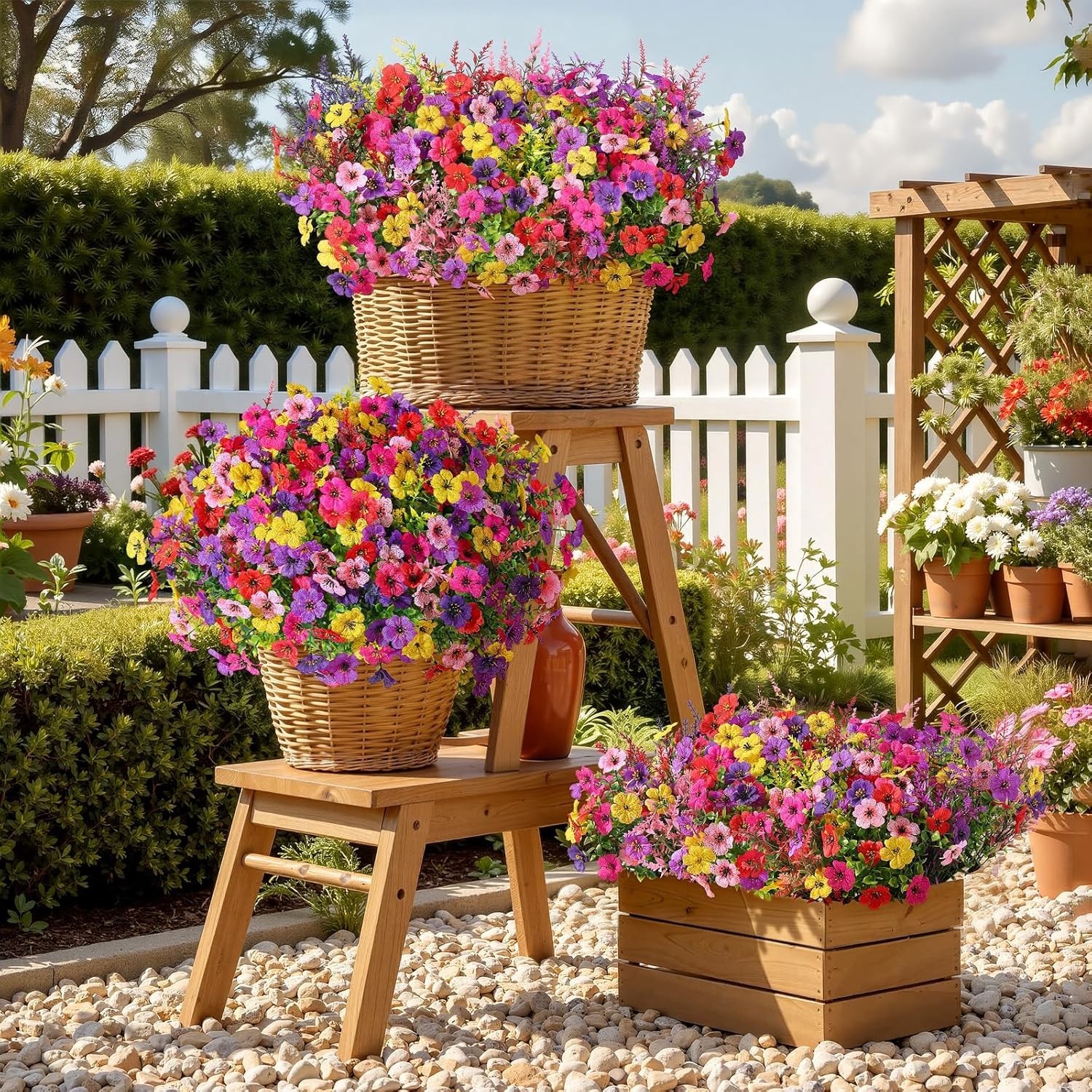 24 Bundles Artificial Fake Flowers, Faux Outdoor Plastic Plants UV Resistant …