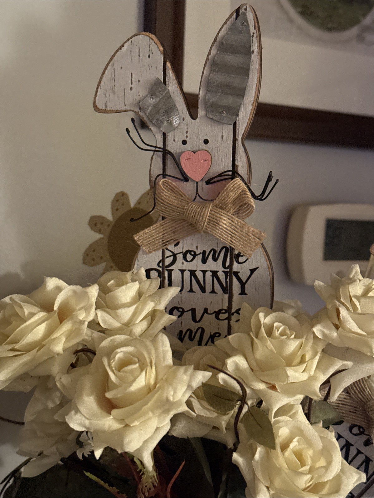 Set 2 Bunny Pick & Easter Some Bunny Loves Me Wood Floral Pick Bunny 14”