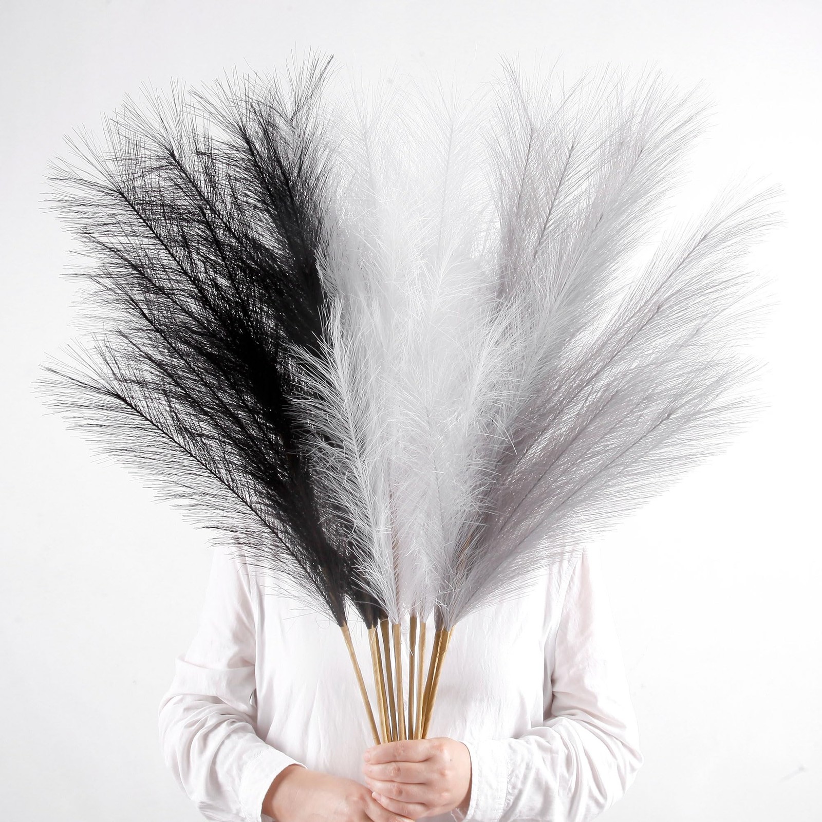 12 PCS Faux Pampas Grass 38 Inch Tall Black White Gray Artificial Plants