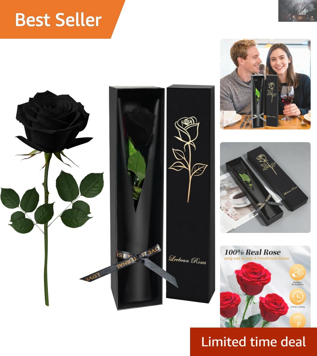 Single Black Preserved Rose in Gift Box – Perfect Anniversary & Valentine’s Gift