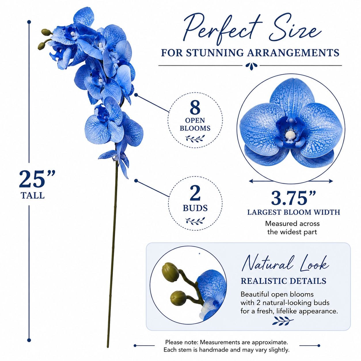 Artificial Silk Blue Orchid Stem 25 Inch Faux Phalaenopsis Flower Wedding Center