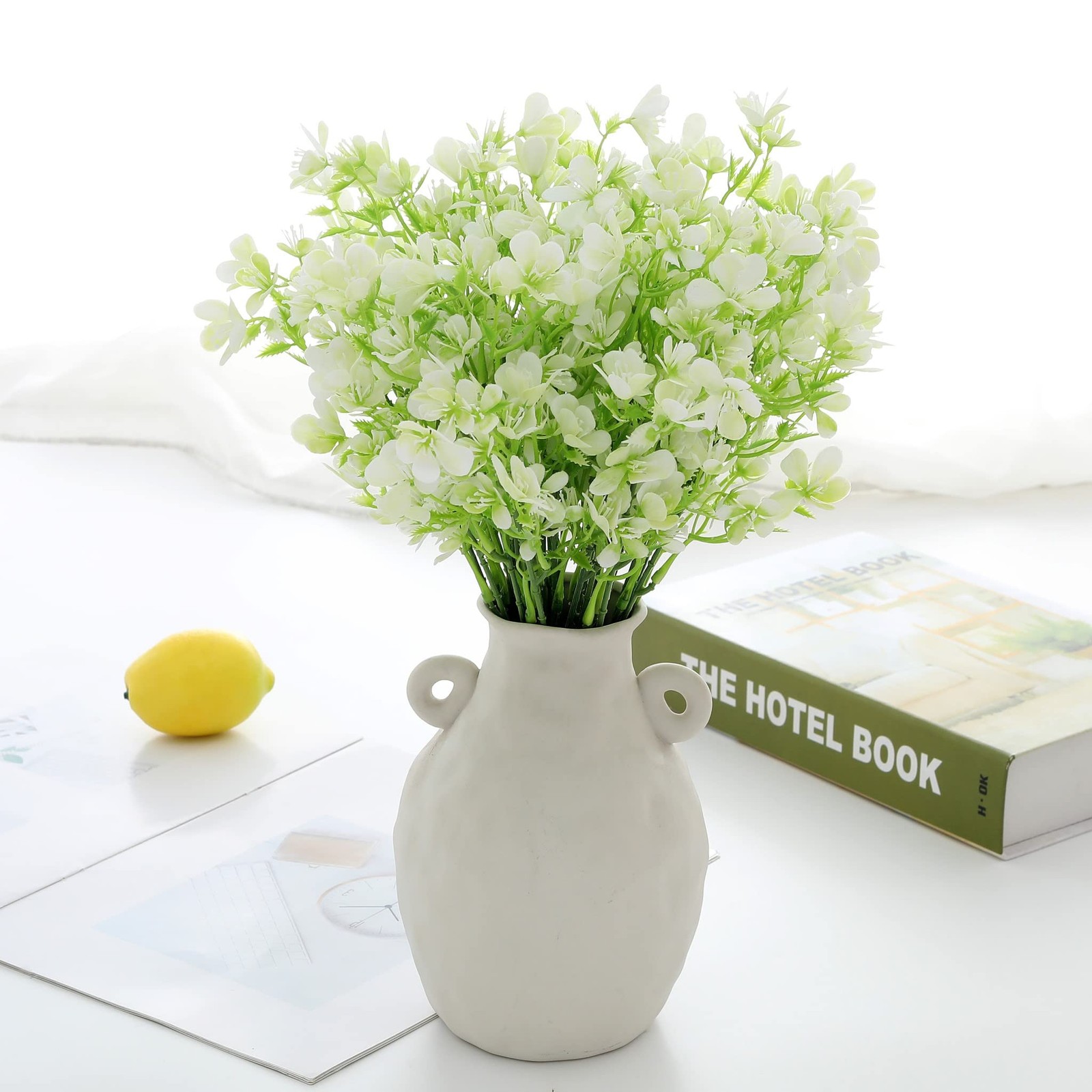 White Plastic Flowers Artificial Bouquets Faux Wildflowers Real-Touch Plants …