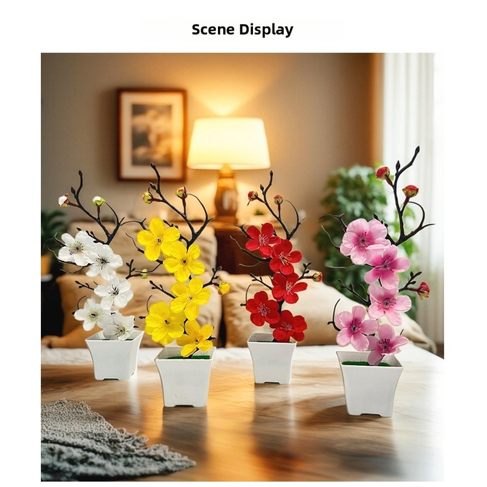 Realistic Artificial Winter Plum Flower Arrangement in Square Pot 10x10x26cm