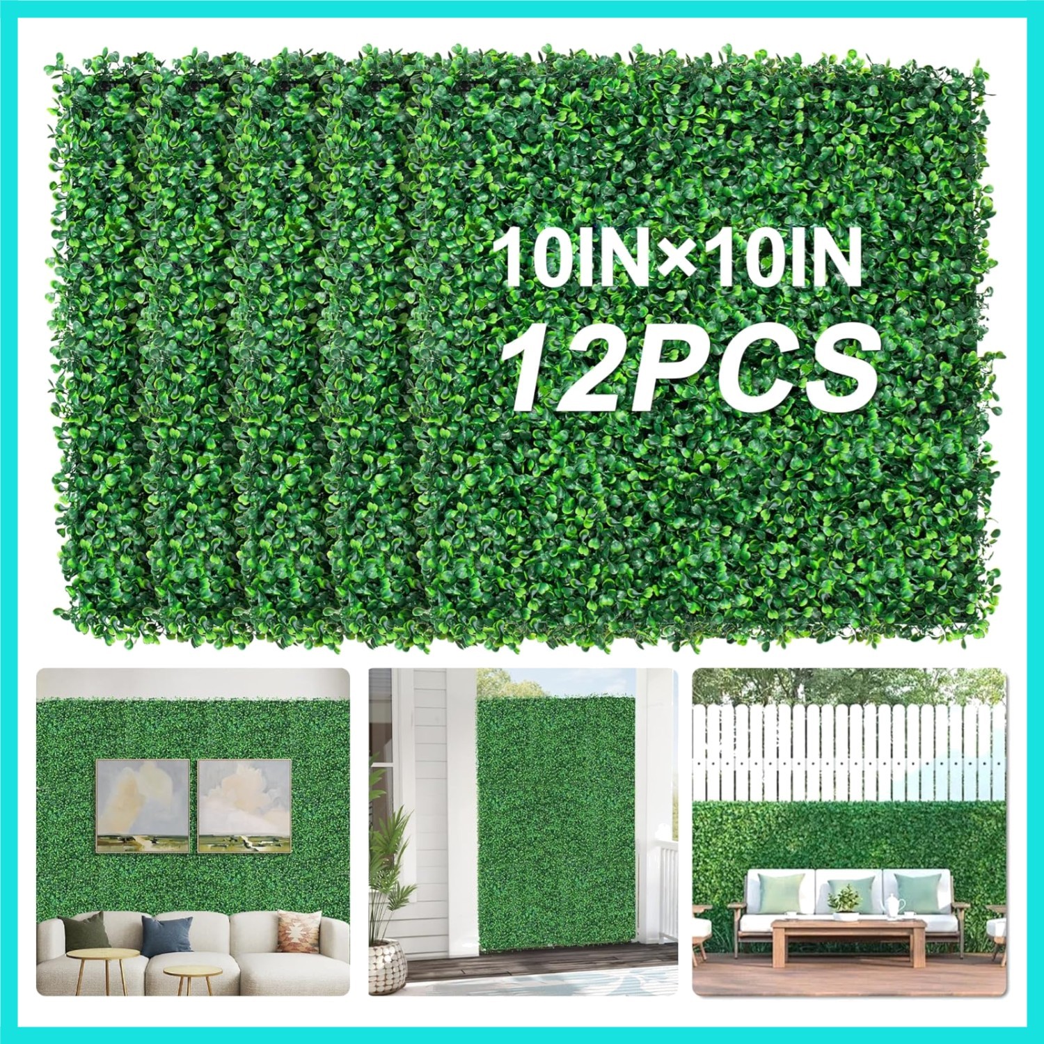Grass Wall Panels 10″ X 10″ 12Pcs Greenery Backdrop, Artificial Green Grass B…