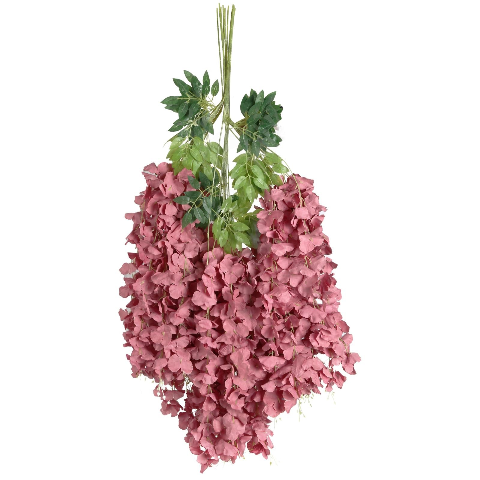 INSUNSIX 12PCS Artificial Wisteria Hanging Flowers 3.6ft Dusty Pink Fake Hang…