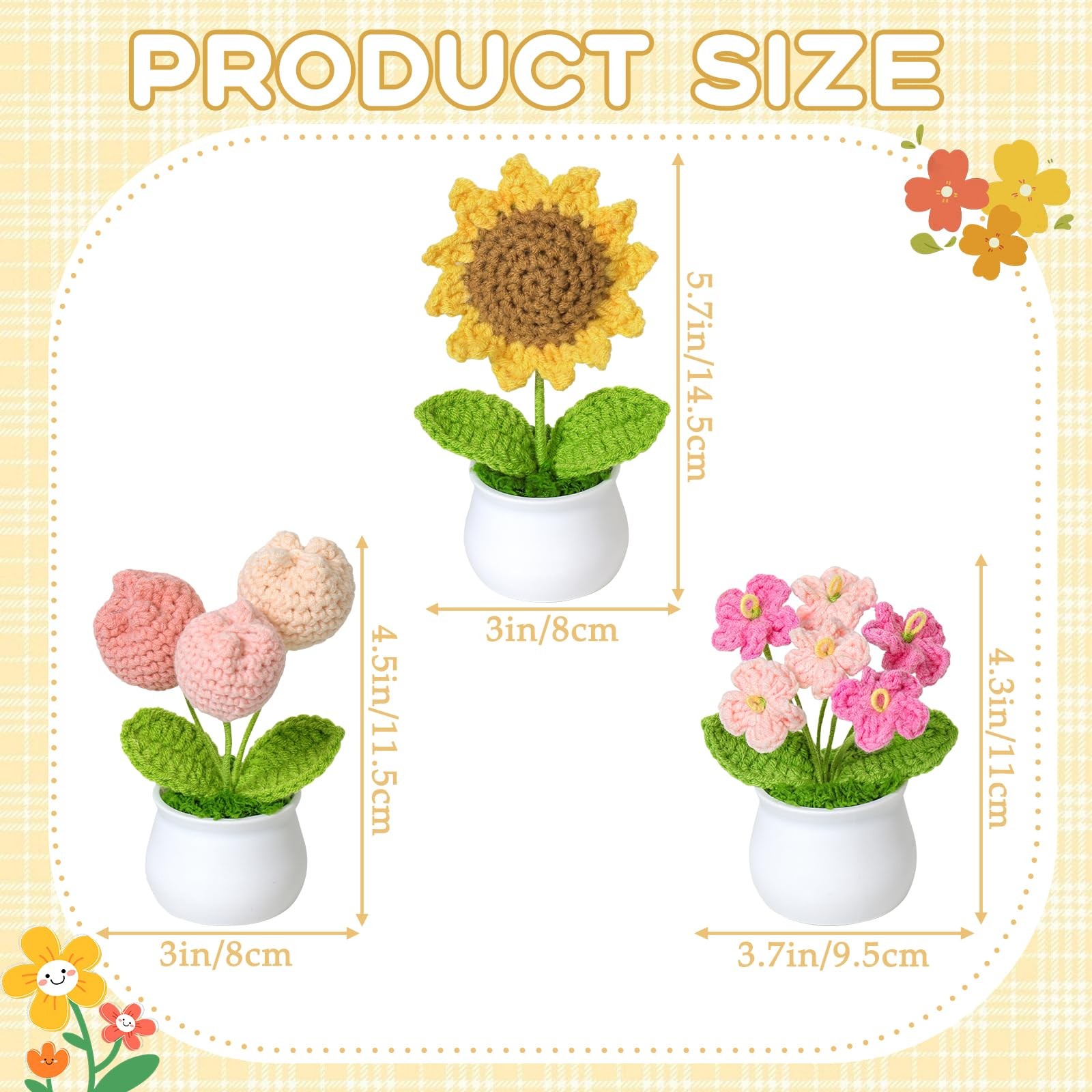 Crochet Flower Potted Plants Knitted Sunflower Tulips Desk Car Decor