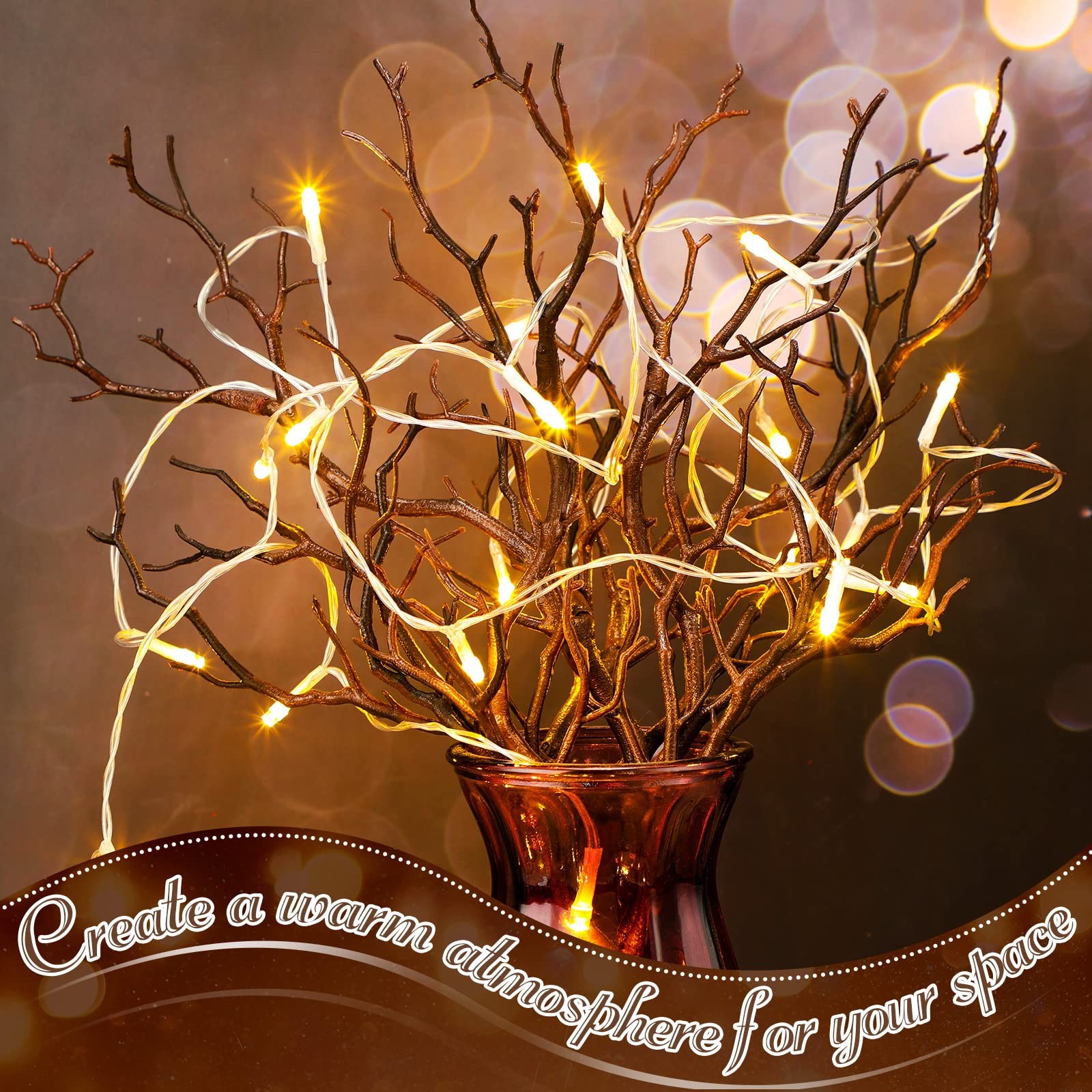 Dark Brown Small Manzanita Branches Plastic Faux Tree Twigs 13.8 Inch 10 PCS