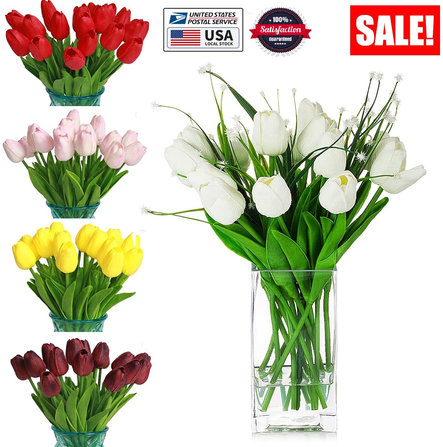 10Pcs Artificial Tulip Flowers Fake Flower Bouquet for Wedding Party Home Decor