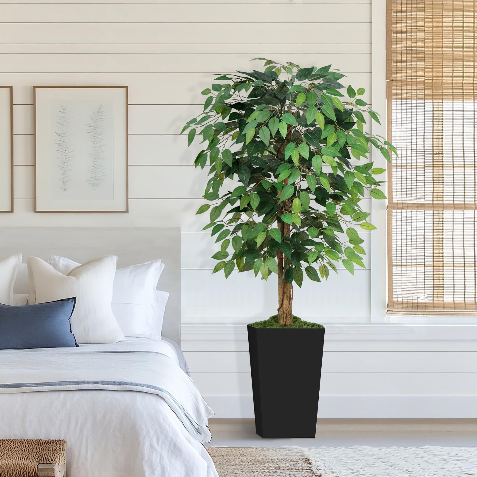Keeplush 5ft Ficus Artificial Tree with 3 Natural Curved Trunks, 60″ Tall Lus…