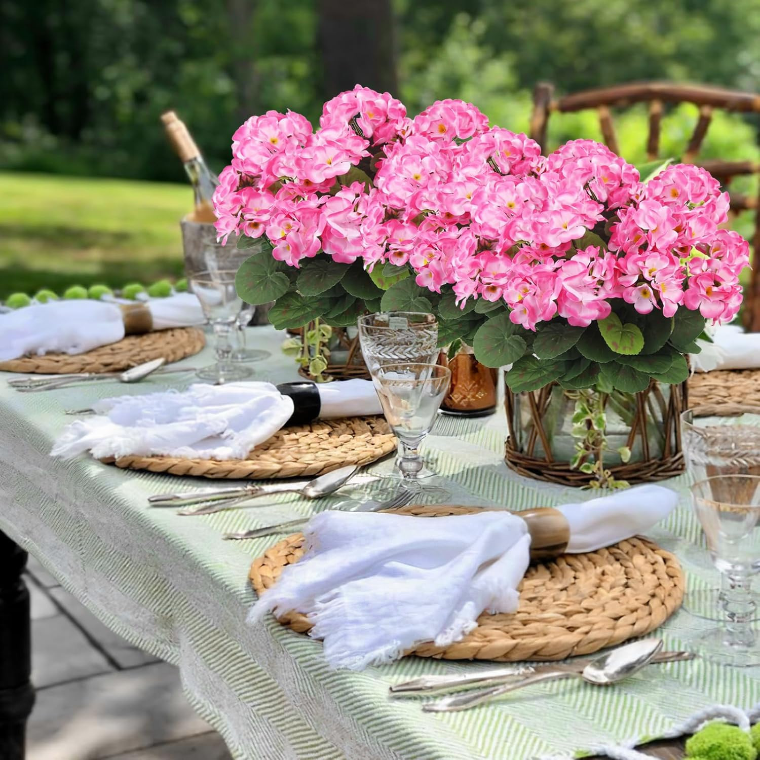 3 Pcs Artificial Geraniums Flowers Silk Geraniums for Outdoors UV Resistant Pink