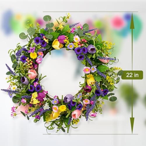 Artificial Spring Wreath 22 Inch Spring Wreaths for Front Door Tulip Wreath