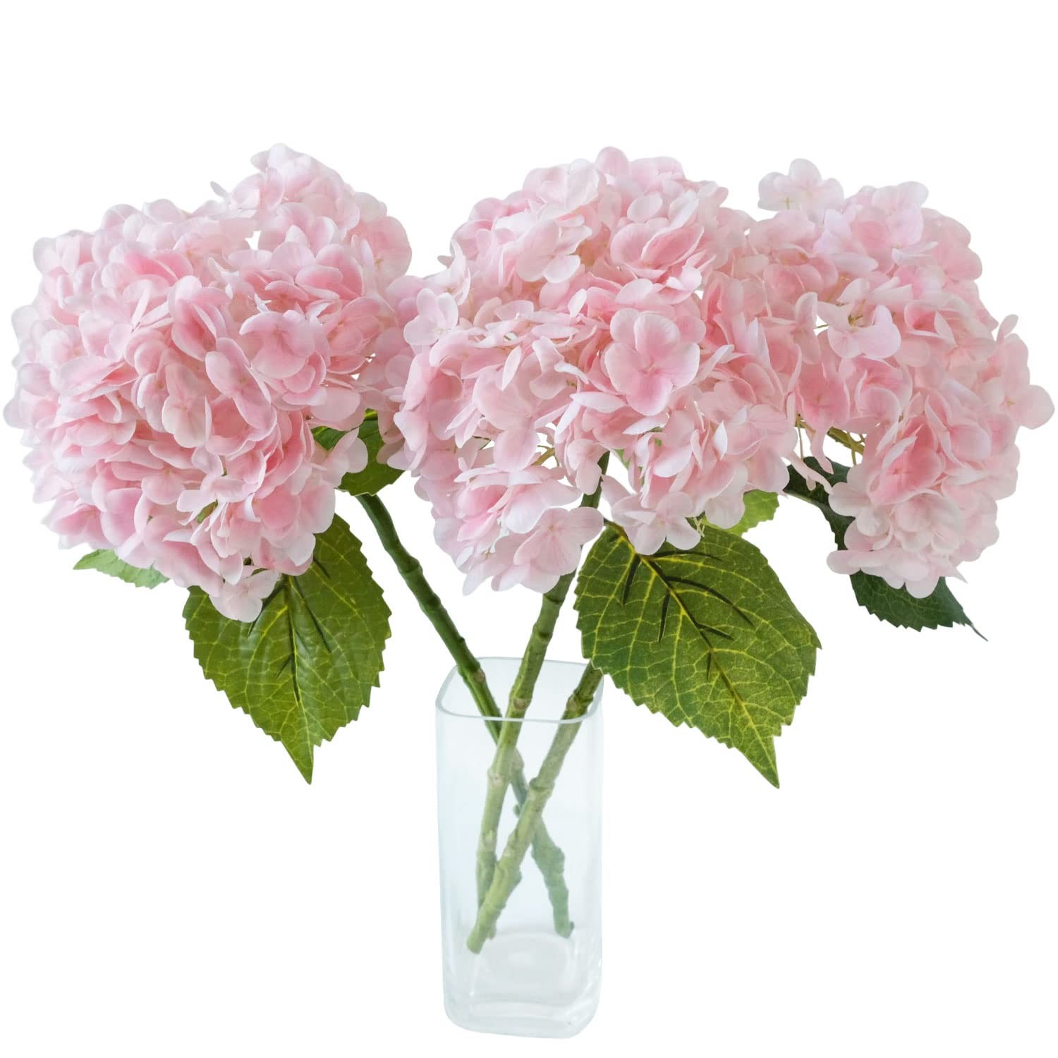 3 Pcs Real Touch Pink Hydrangea Artificial Flowers 21 inch Large Lifelike Lig…