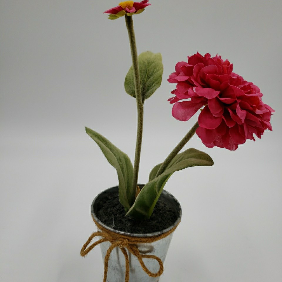 Artificial Flower Arrangement Rustic Metal Pot Farmhouse Cottage Floral Decor