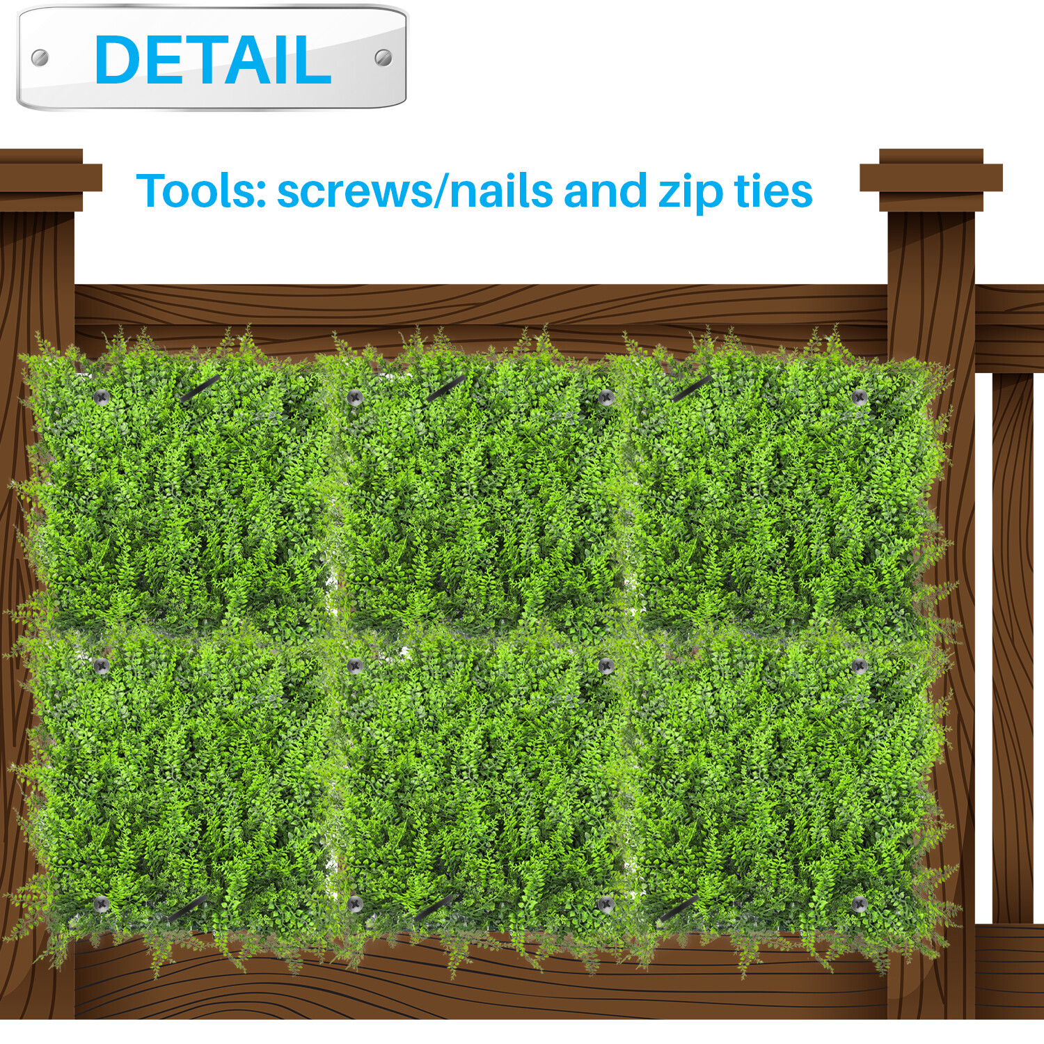 20″x20″ Artificial Grass Wall Decor Privacy Fence Panel, Fern with Backing