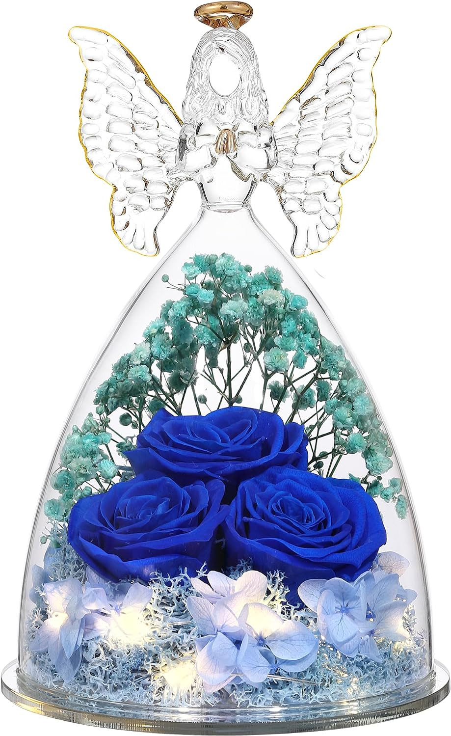 Mothers Day Rose Gifts for Women Preserved Real Flower in Glass Angel Figurines