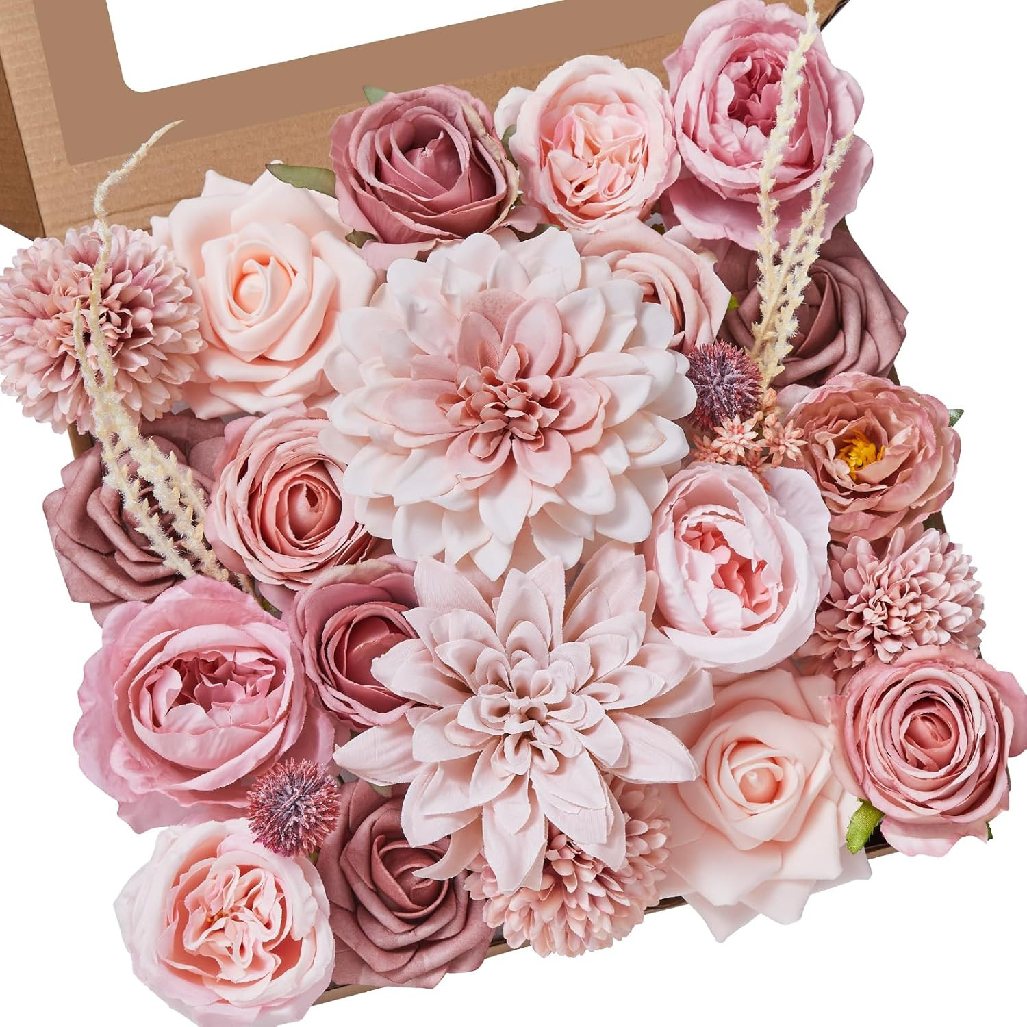 Artificial Flowers, Dusty Pink Silk Fake Flowers for DIY Wedding Bridal Bouquets