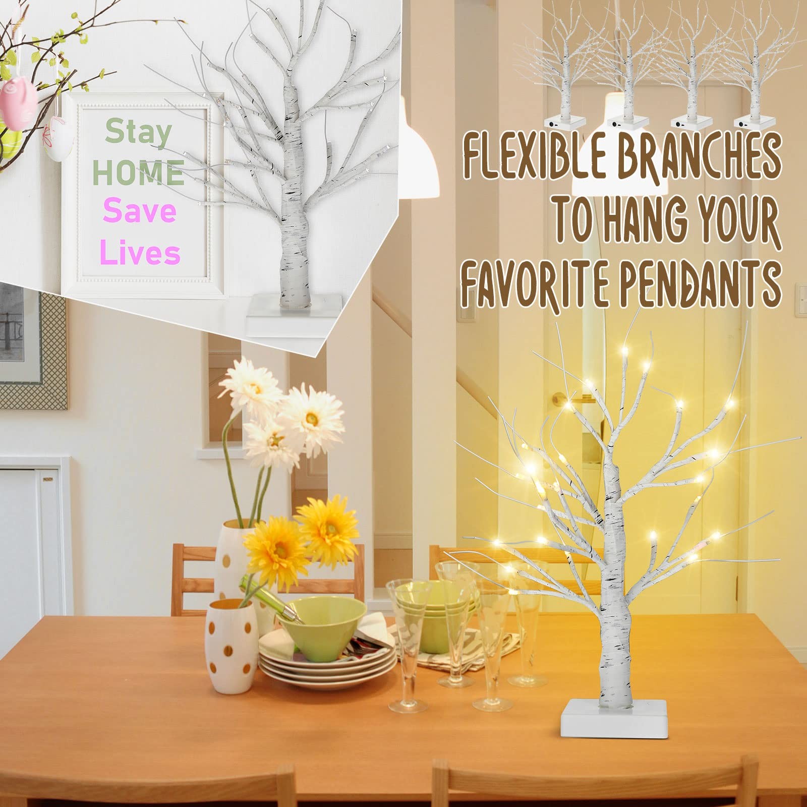 4 Pcs Birch Tree with LED Lights Christmas Wedding Decorations Tabletop Light…