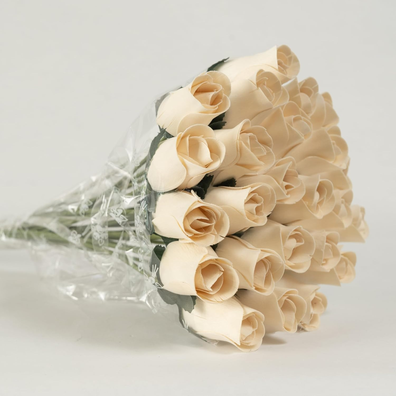 Bouquet Two Dozen 24 PCS Realistic Ivory White Wooden Roses, Forever Flower