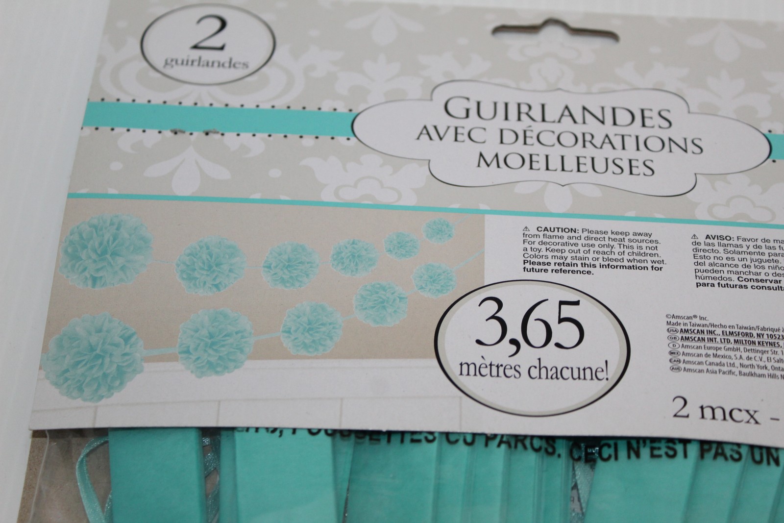 Amscan Fluffy Pom Pom Garlands Aqua Blue Tissue Paper Party Decor 2x 12ft NEW