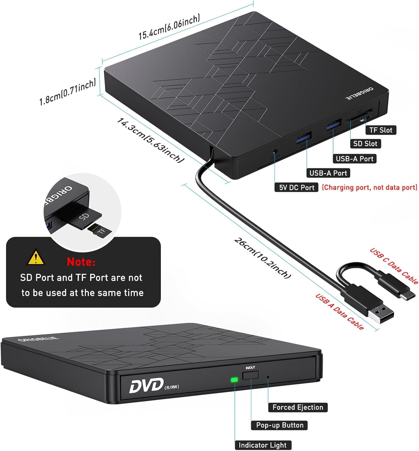External DVD Drive, CD Drive USB 3.0 Typle C CD/DVD ROM +/-RW Adapt…