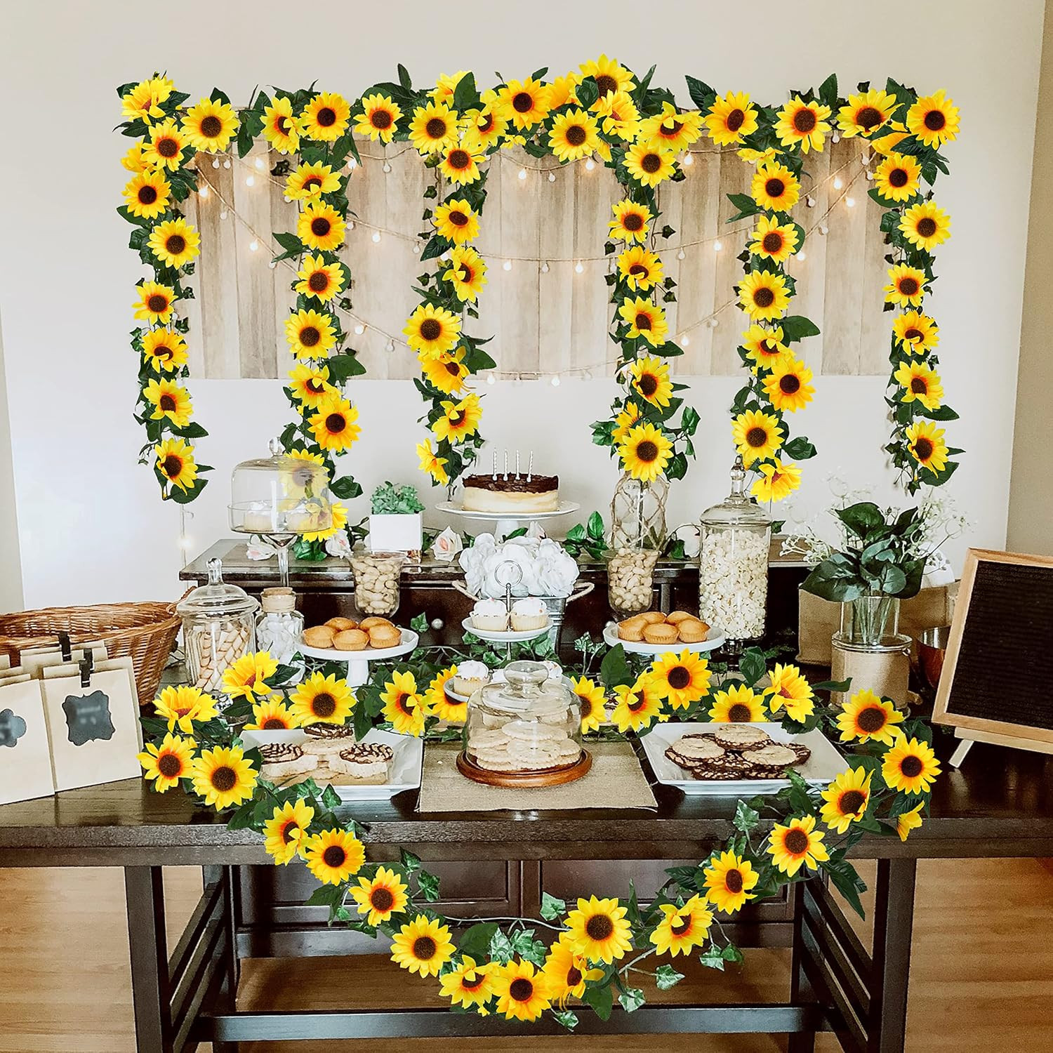 3 Pack Artificial Sunflower Garland 7.5Ft Silk Vine Hanging Party Decor