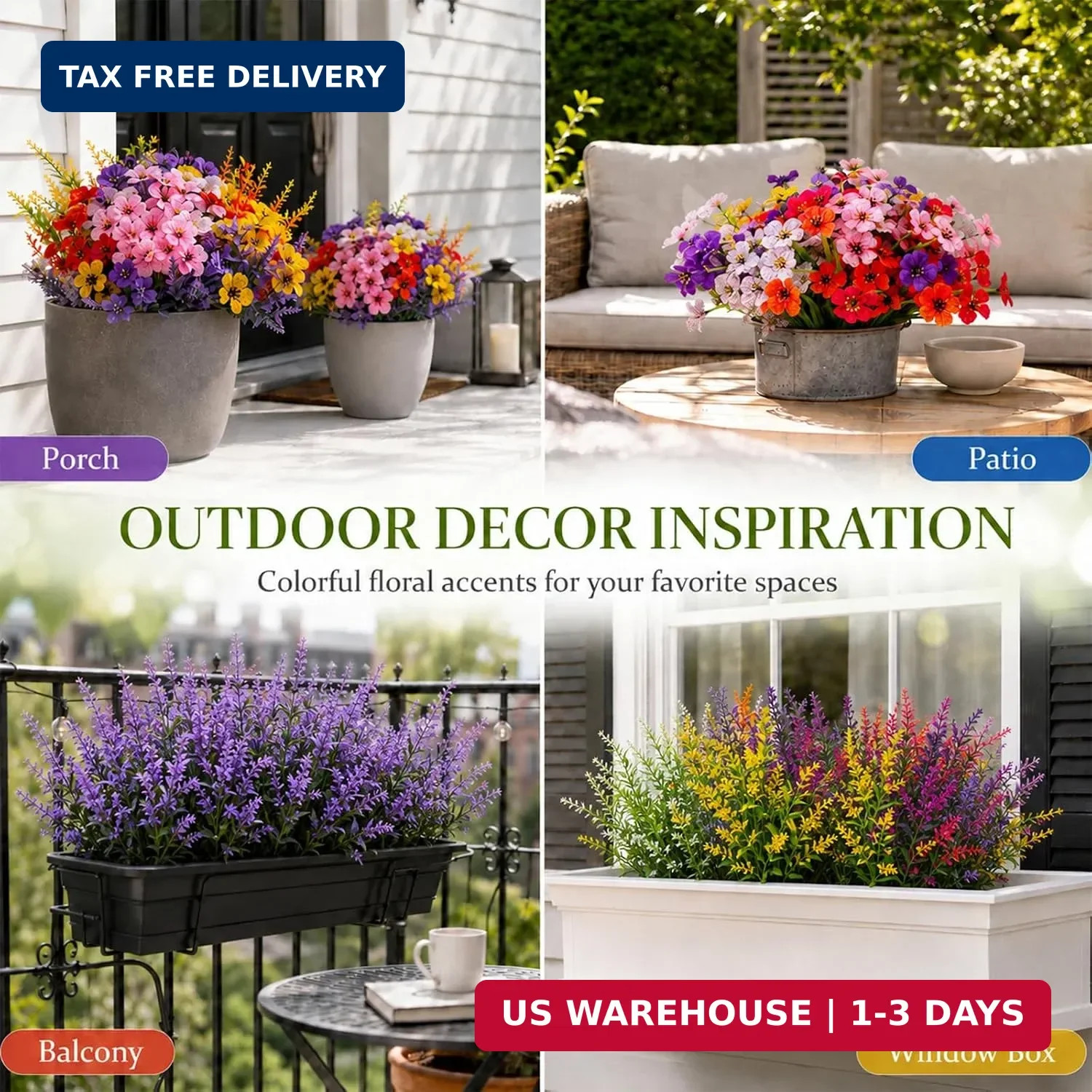 24 Bundles Artificial Flowers for Outdoors, UV Resistant Fake Flowers Faux Plant