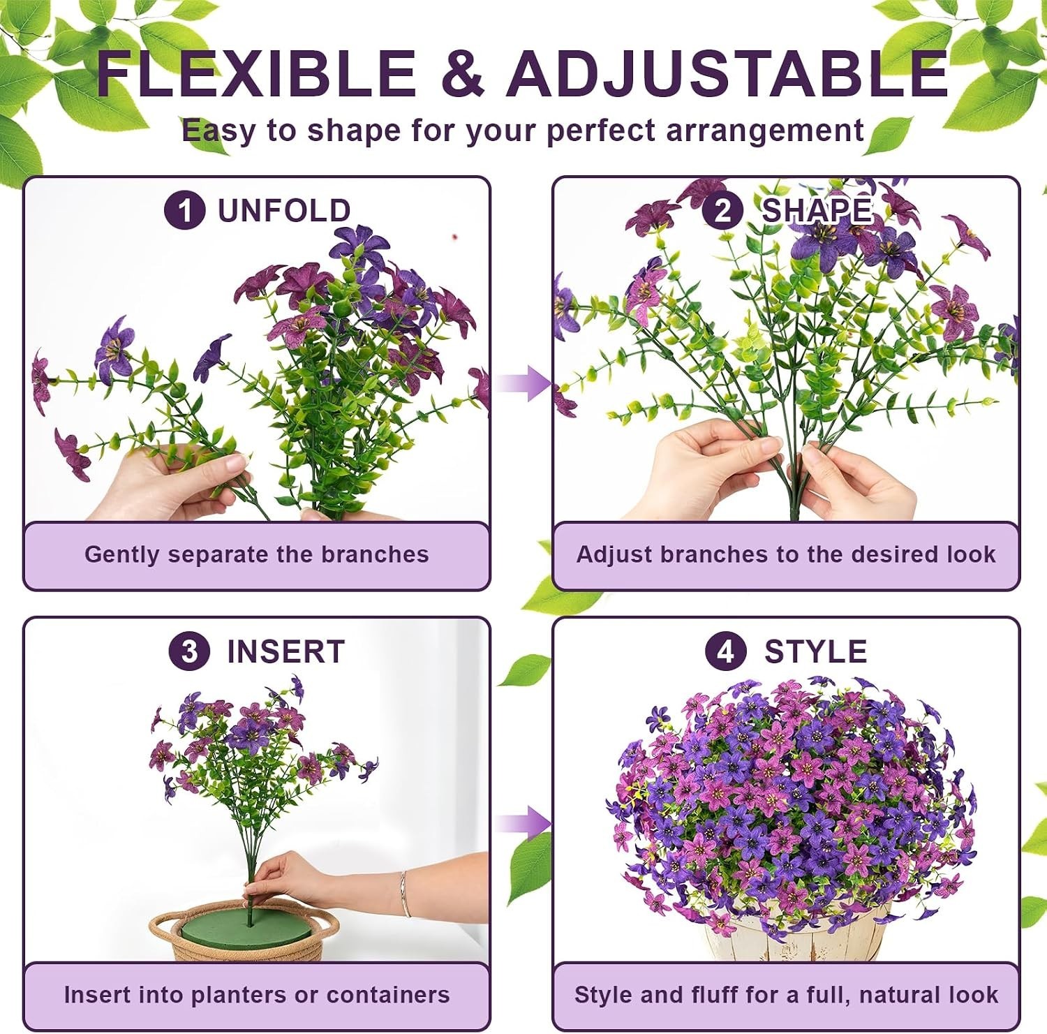 12 Bundles Artificial Mums Flowers 252 Heads UV Resistant Faux Daisy Purple