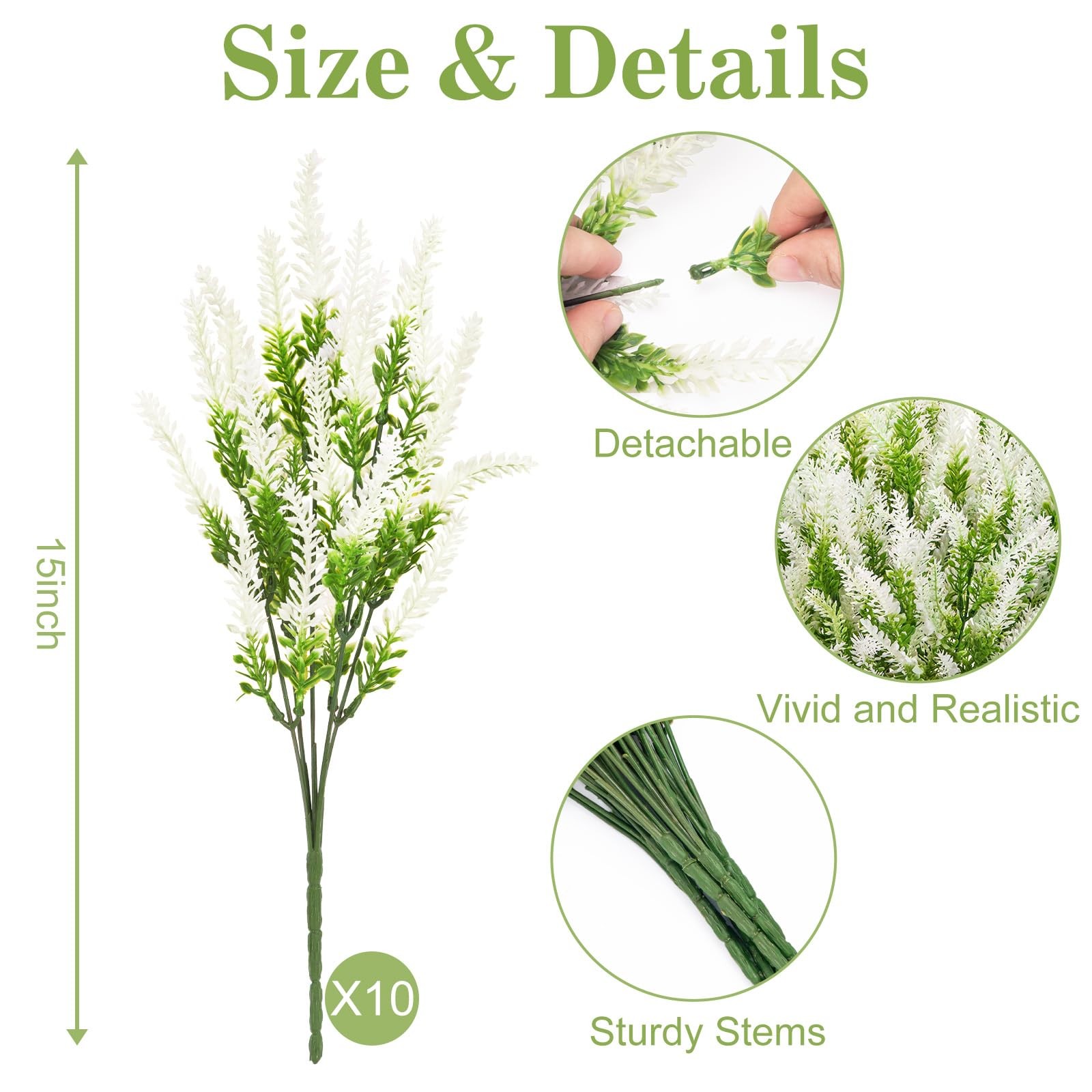10 Bundles Fake Flowers Artificial Lavender Faux Plastic Plants Flowers for H…