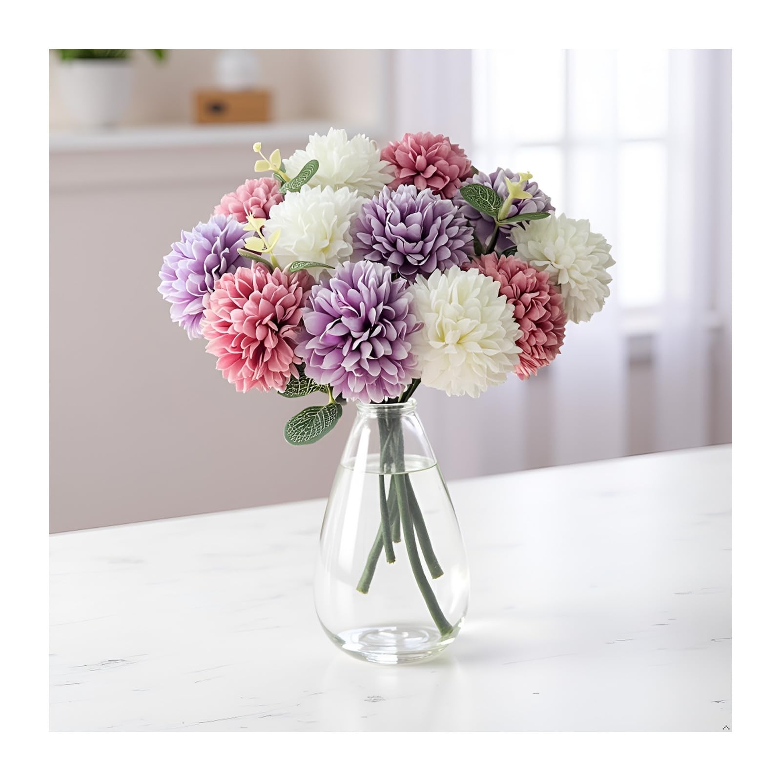 Artificial Silk Chrysanthemums with Eucalyptus, 12″ Faux Mums
