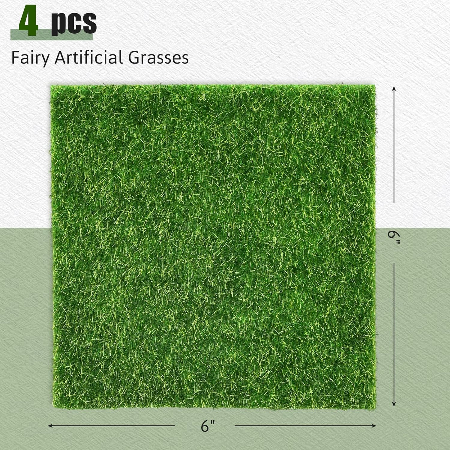 4 Packs Fake Grass Decor for Crafts, 6″ X 6″ Fairy Artificial Moss for Miniature