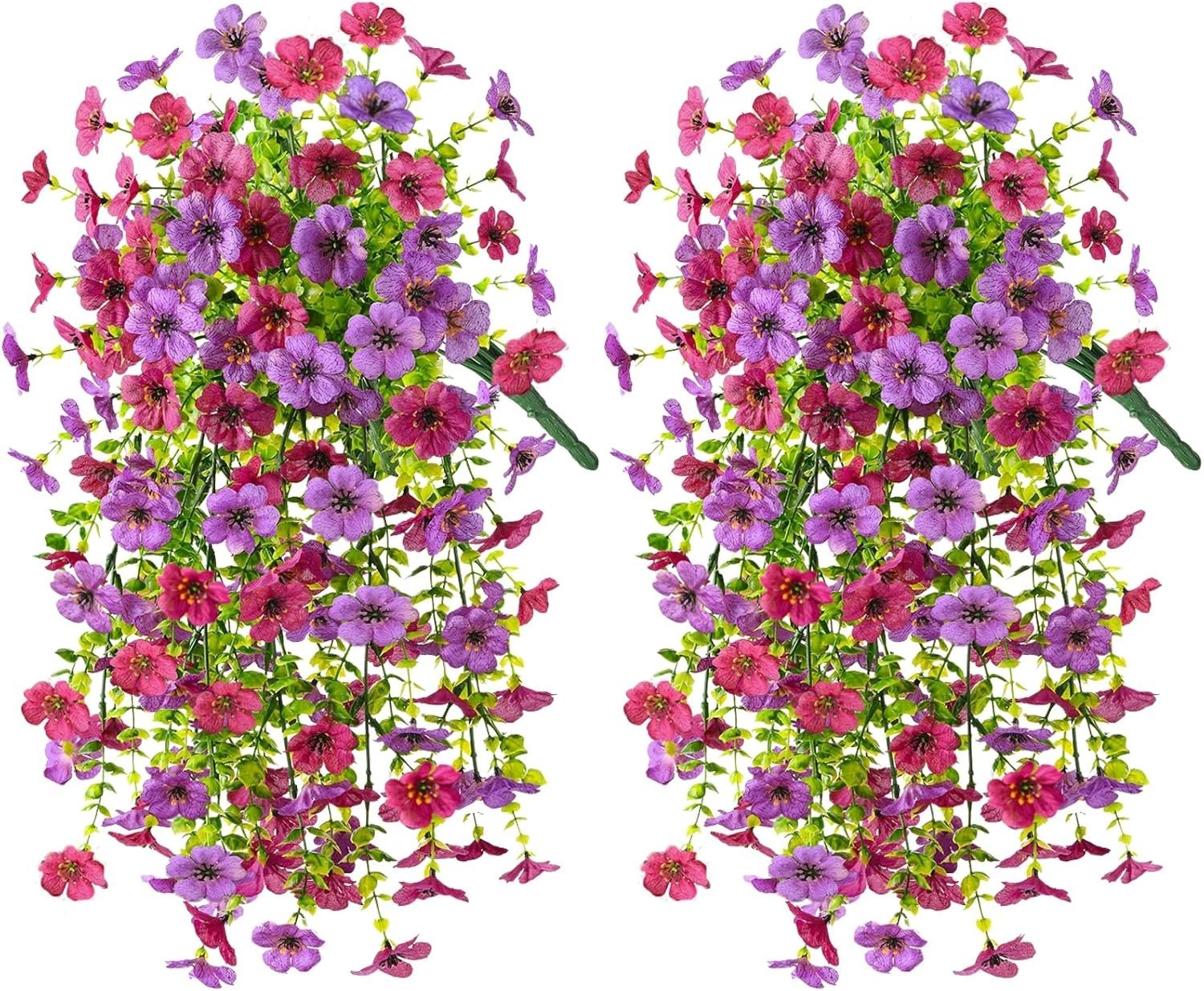 2Pcs Artificial Fake Hanging Flowers for Outdoors UV Resistant Artificial Pla…