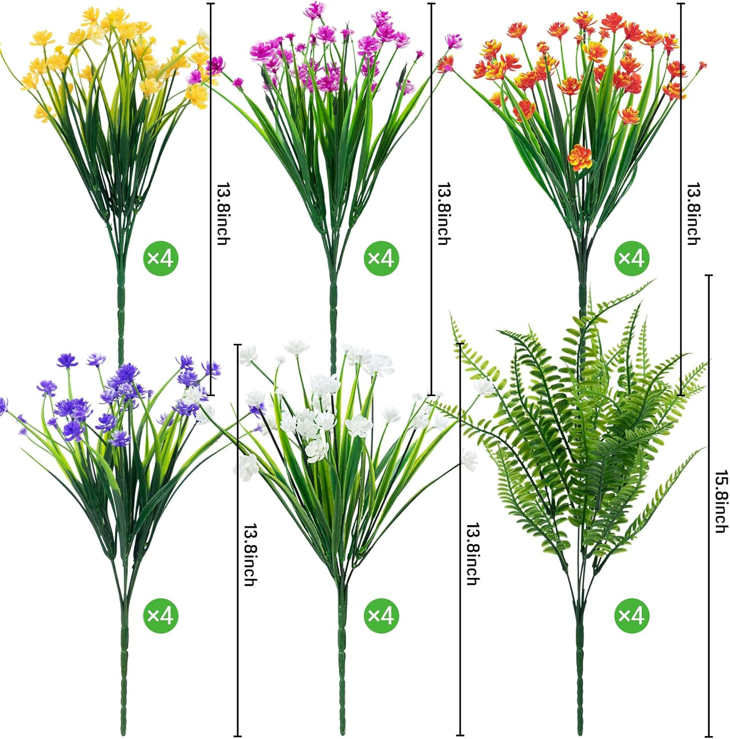 24 Bundles Artificial Flowers for Outdoors UV Resistant Fake Plastic Plants Faux