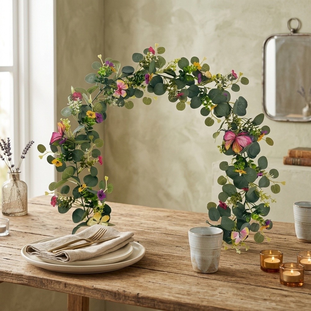 Artificial Eucalyptus Wreath with 3D Butterfly for Spring Summer Decor