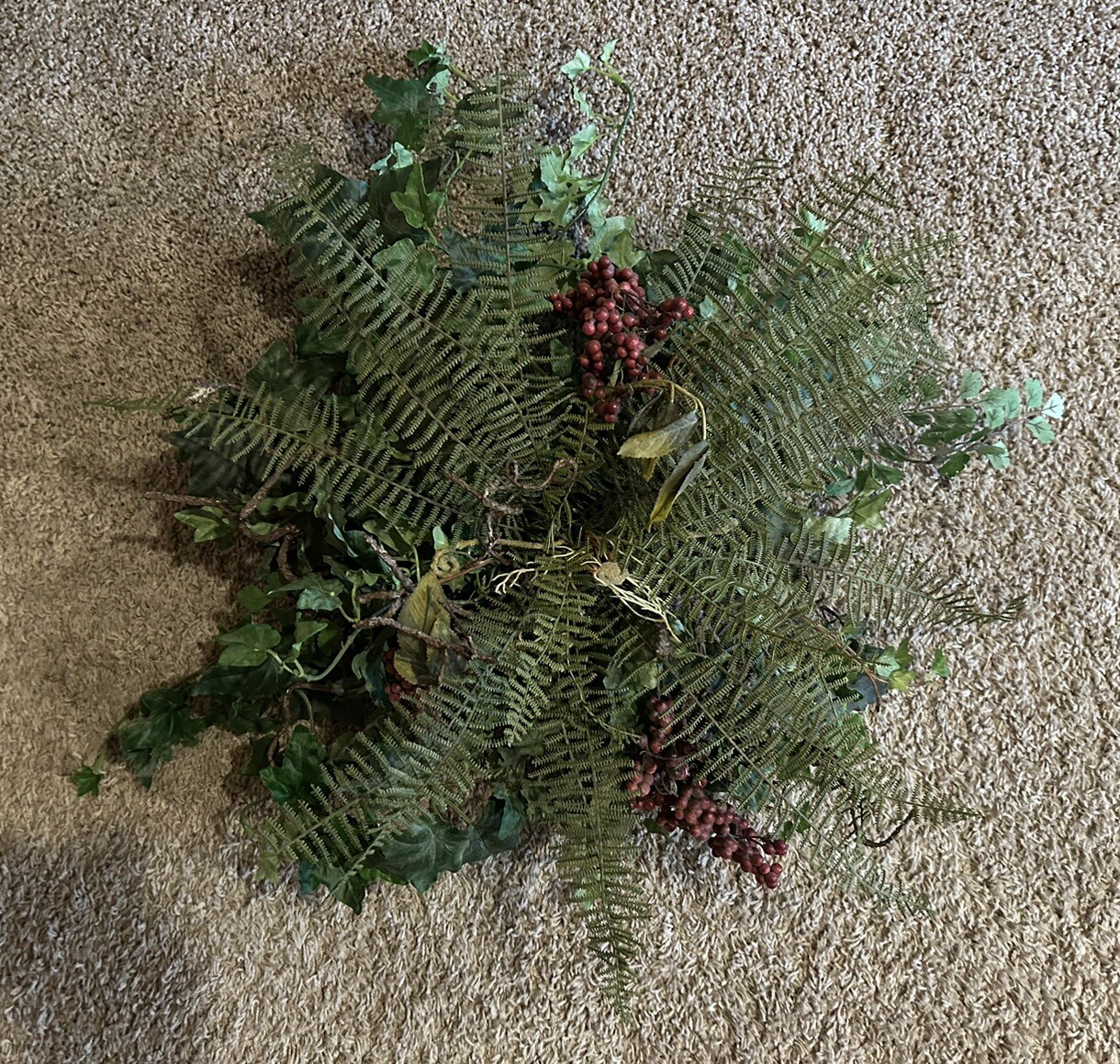 21” Artificial Faux Fern Bush Plant Green with Red Berries and Leaf Variety