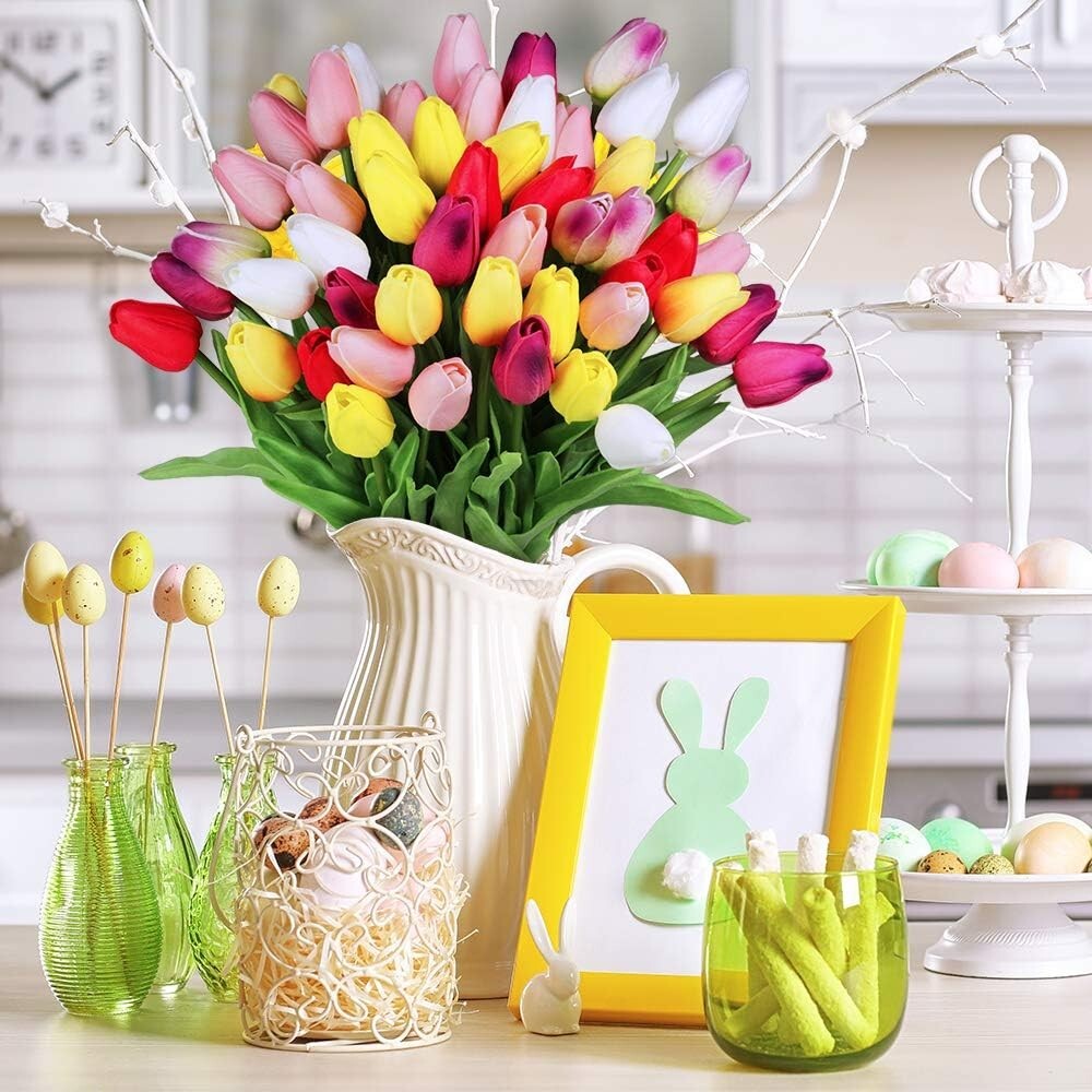 Flores Artificiales Simulación New Flor de tulipán Plantas Plástico De Seda NEW