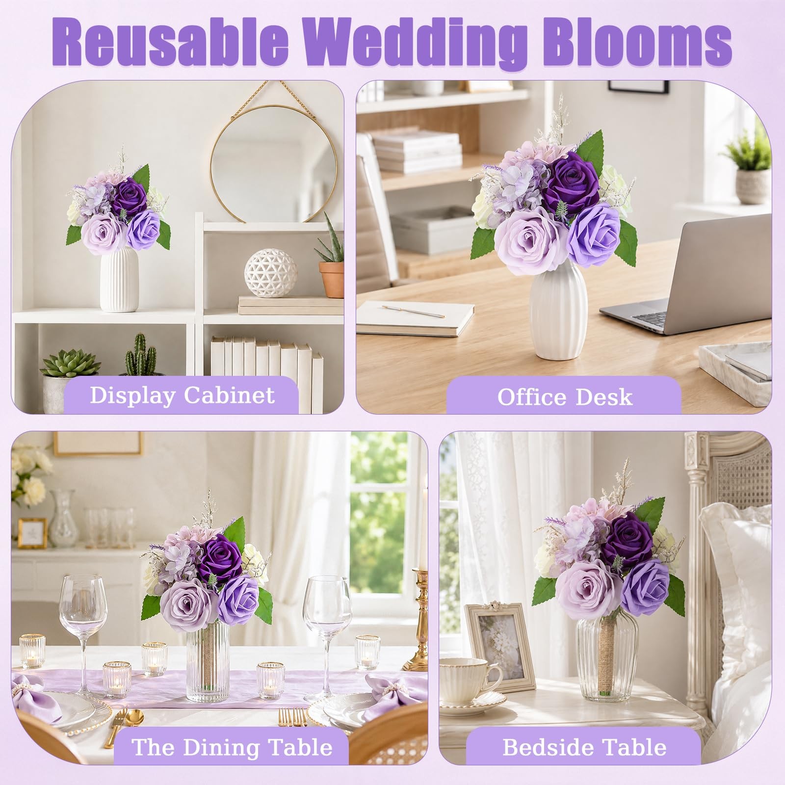 EMONONIA Artificial Bridesmaid Bouquets Set of 2 for Wedding – 7 inch Purple …
