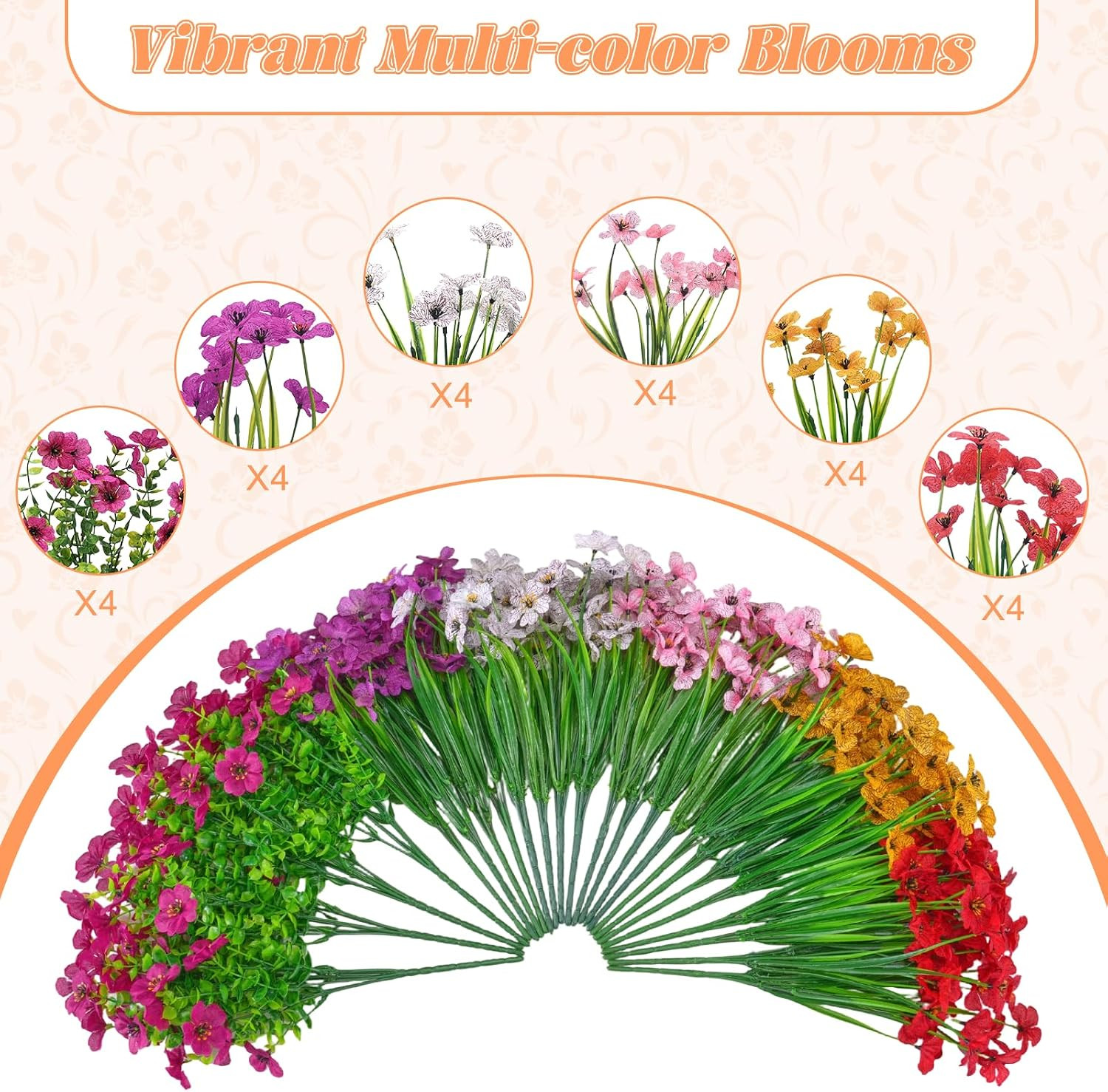24 Bundles Artificial Flowers for Outdoor Decoration, Fake Flowers No Fade UV Re