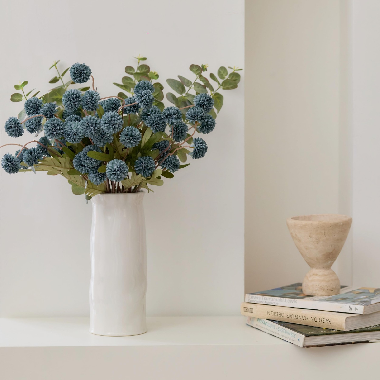 Artificial Chrysanthemum Flowers, 10 Stems Faux Silk Pompon Mum Balls with Be…