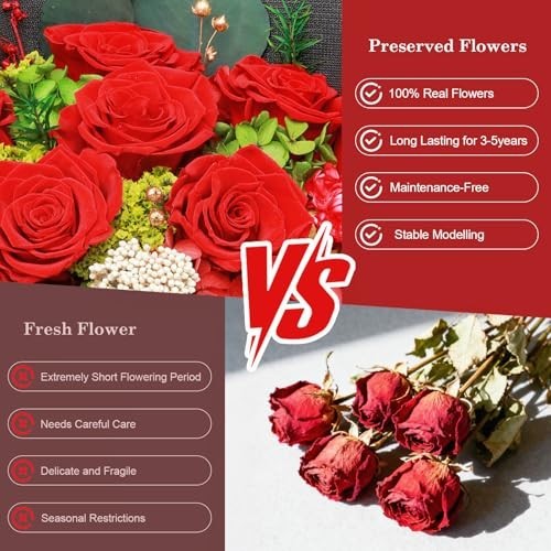 Eternal Red Rose Bouquet – Real Preserved Flowers in Gift Box, Lasts 3-5 Years,
