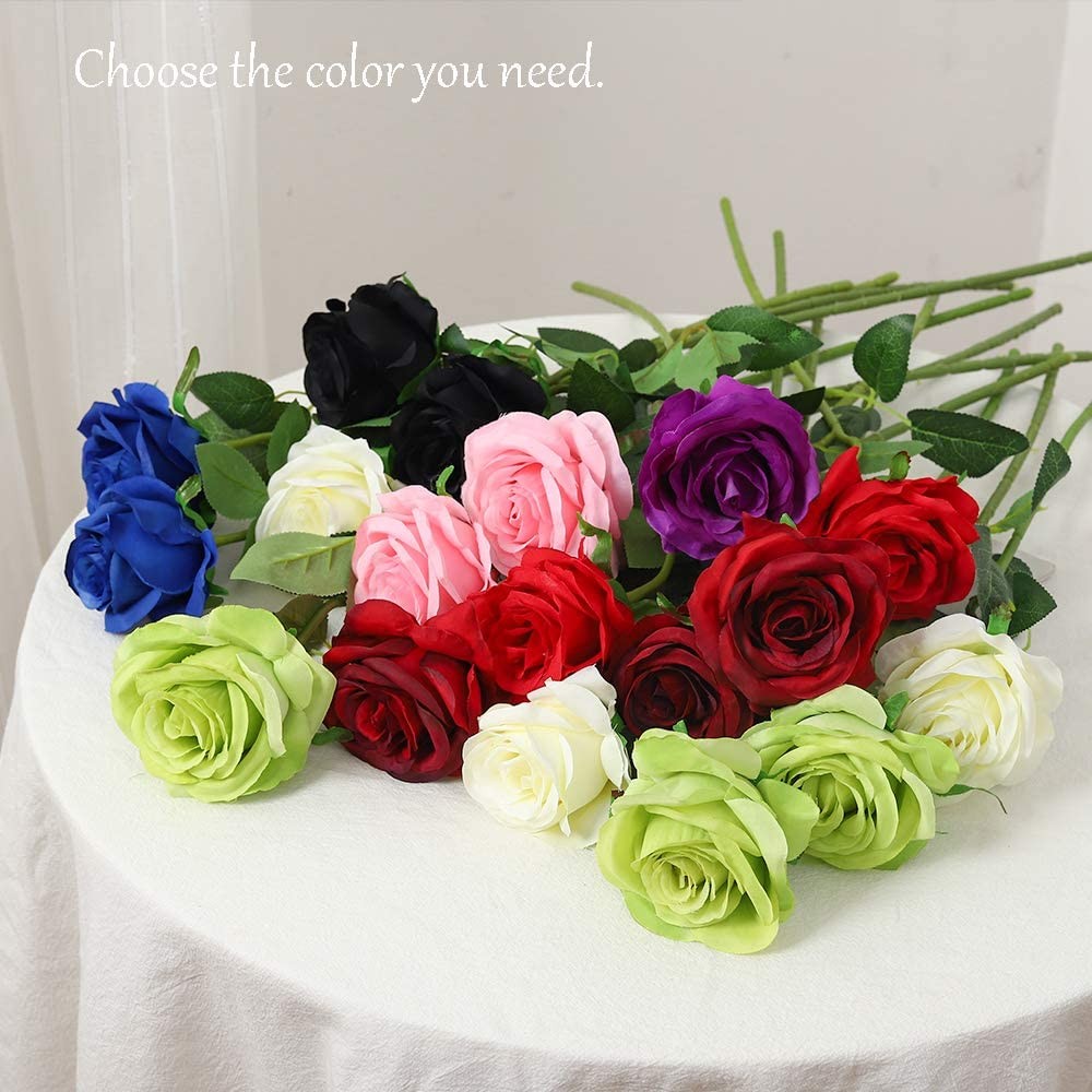 12 PCS Artificial Flowers Pink Roses Fake Silk Flowers Long Stem Artificial R…