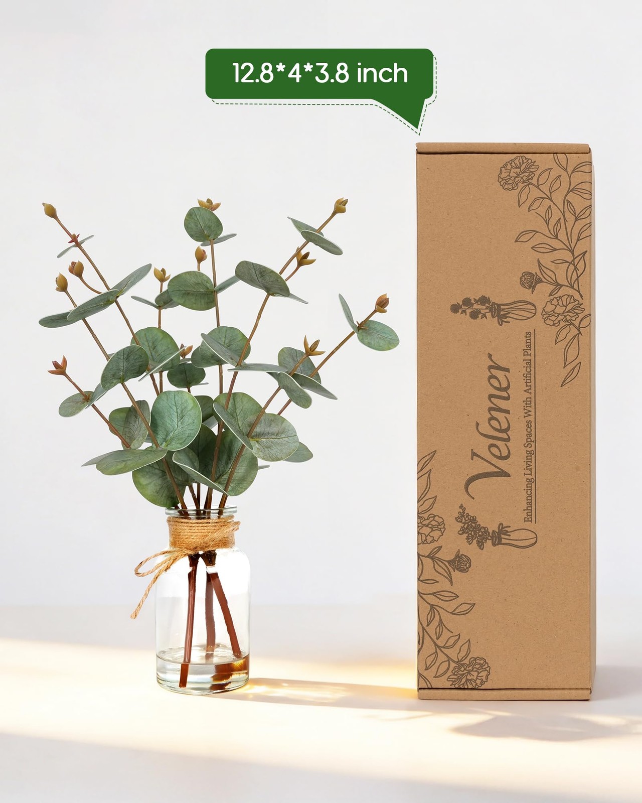 Faux Eucalyptus Stems in Vase with Faux Water, Fake Plants Artificial Eucalyp…