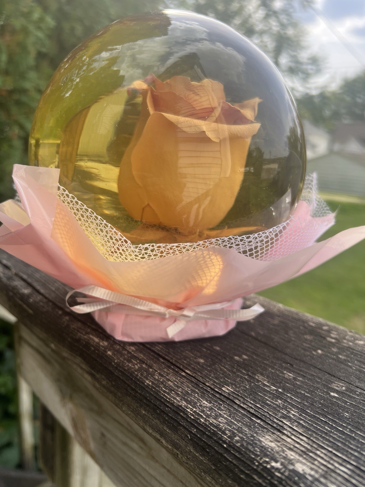 Vintage Preserved Real GOLD Rose in a Glass Water Ball Dome Globe – Large 7″