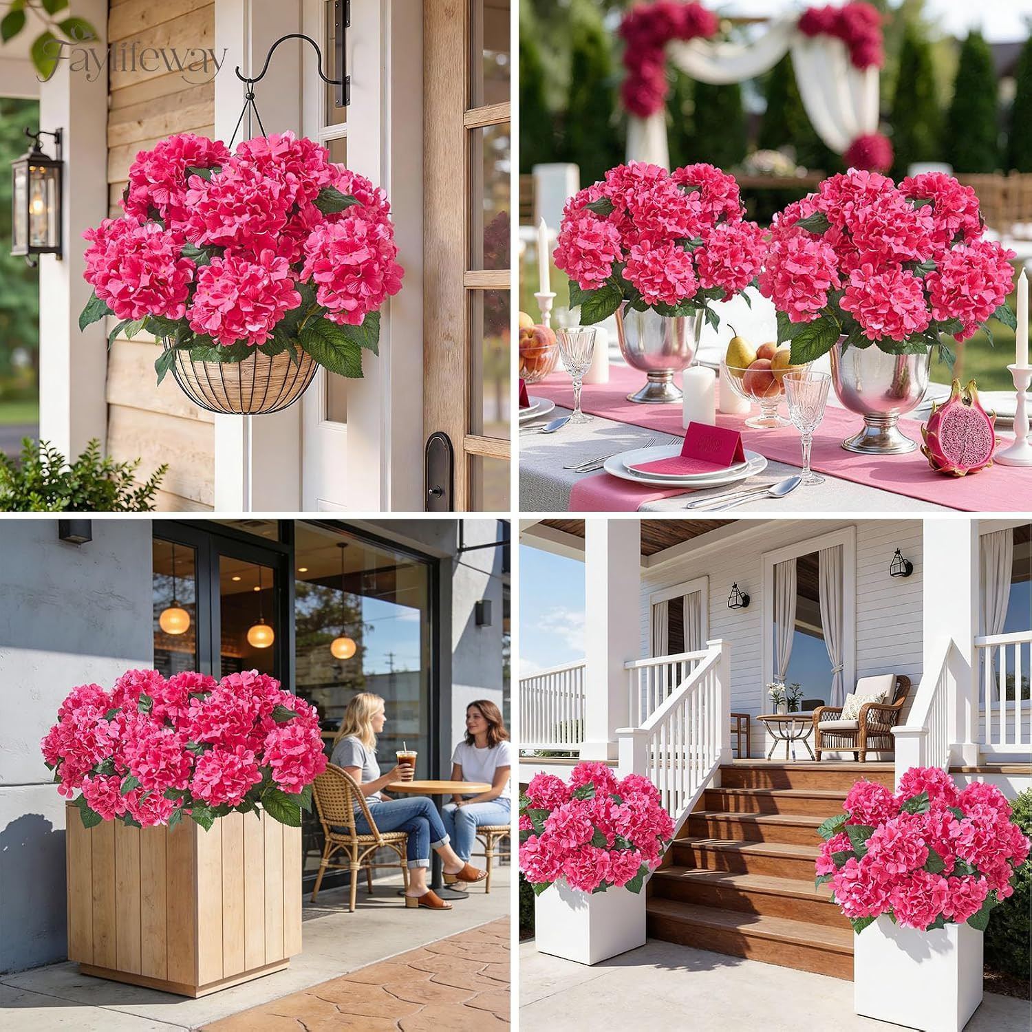 12 Heads Artificial Flowers for Outdoors, UV Resistant Faux Hydrangea Flowers fo