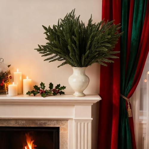 12 Pcs 18″ Faux Norfolk Pine Stems Real Touch Norfolk Pine Branches for Vases