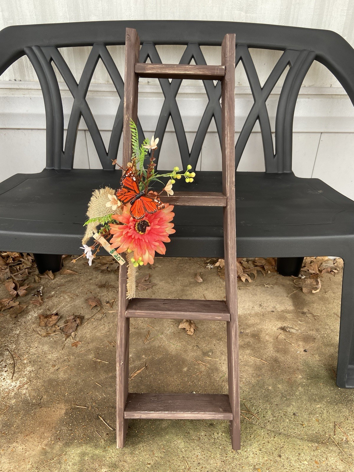 Farmhouse ladder, Burnt Umber With butterfly, Greenery & Burlap Ribbon