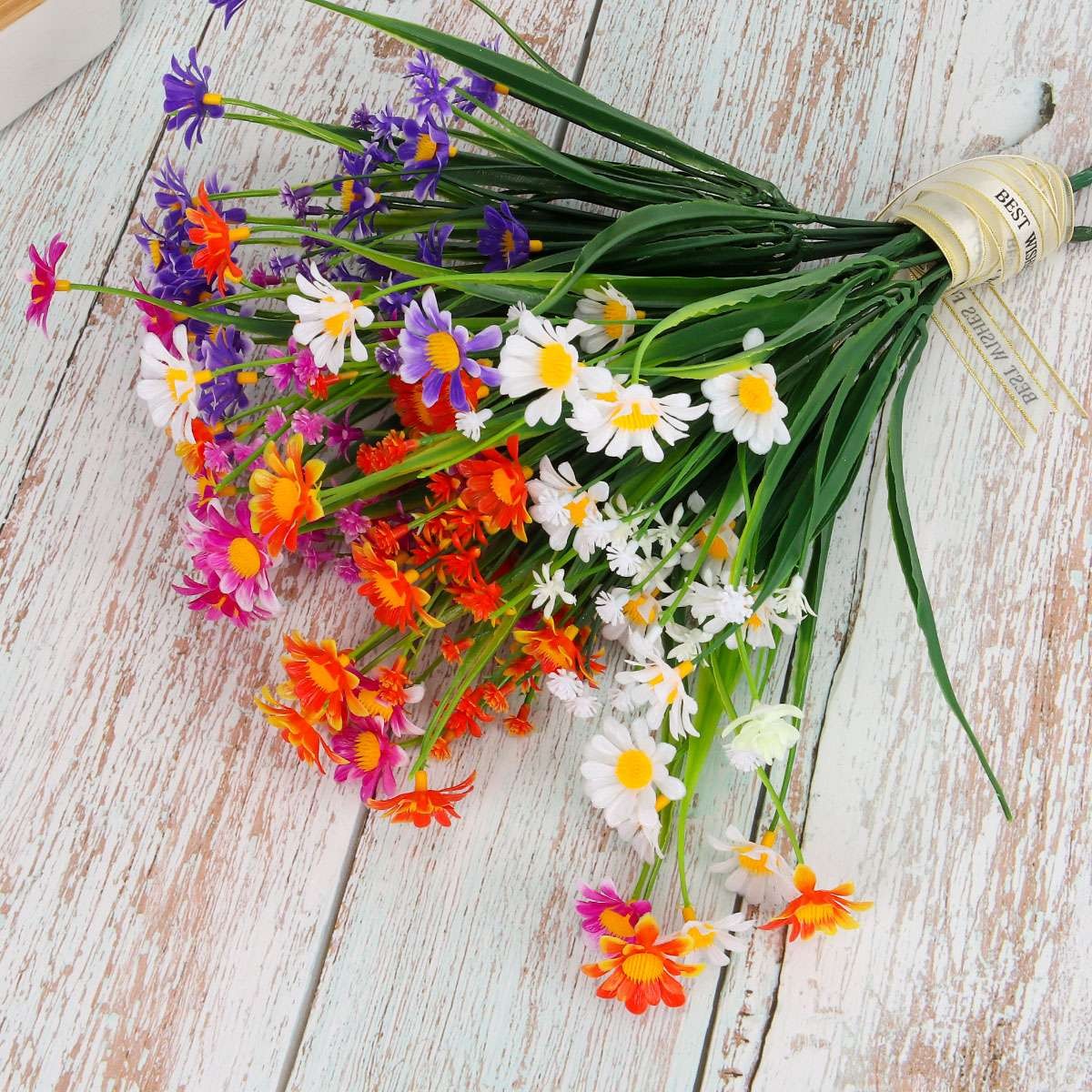4 Bundles Artificial Flower Plastic Fake Outdoor Plants Faux UV Resistant Garden